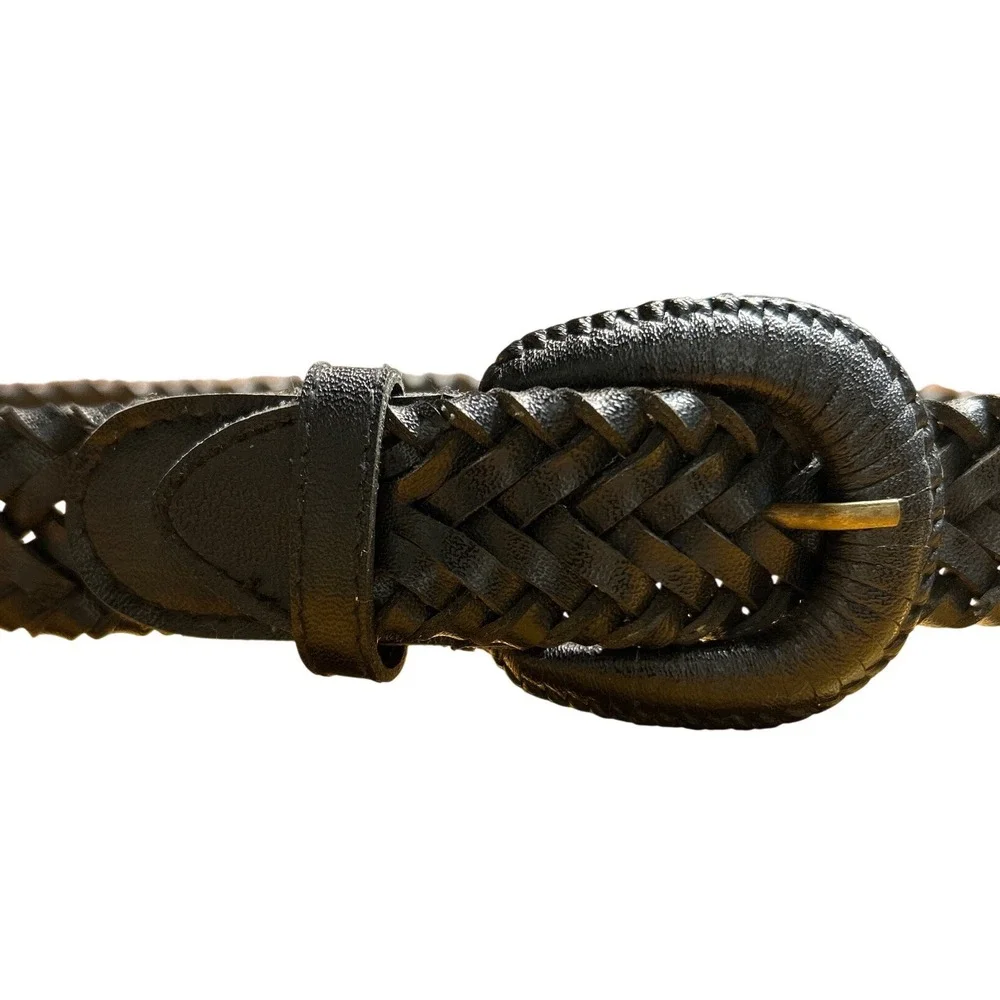 Covered Buckle‎ Braided Leather Belt Black Size 34